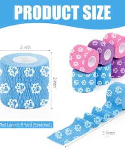 Vet Wrap Cohesive Bandages, Self-Adhesive Bandage Wrap, Breathable Non-Woven Self Adherent Tape for Pet Dog Leg Paw Wound, Horse, Cat, First Aid & Ankle Sprain, 2 Inch (6 Rolls)