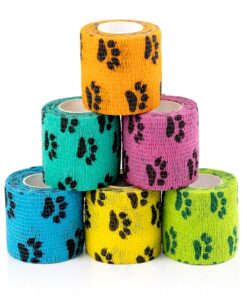 Vet Wrap Cohesive Bandages, Self-Adhesive Bandage Wrap, Breathable Non-Woven Self Adherent Tape for Pet Dog Leg Paw Wound, Horse, Cat, First Aid & Ankle Sprain, 2 Inch (6 Rolls)