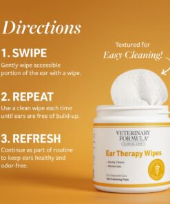 Veterinary Formula Clinical Care Ear Therapy Wipes, 100ct – Cat and Dog Ear Cleaner – Help Relieve Itchy Ears Quickly & Effectively Remove Dirt, Debris, and Foul Odor