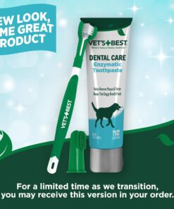 Vet's Best Dog Toothpaste & Dog Toothbrush, Dental Kit, Plaque Remover for Teeth, Whitens Teeth, Freshens Canine Breath, Veterinarian Formula, Finger Toothbrush Included