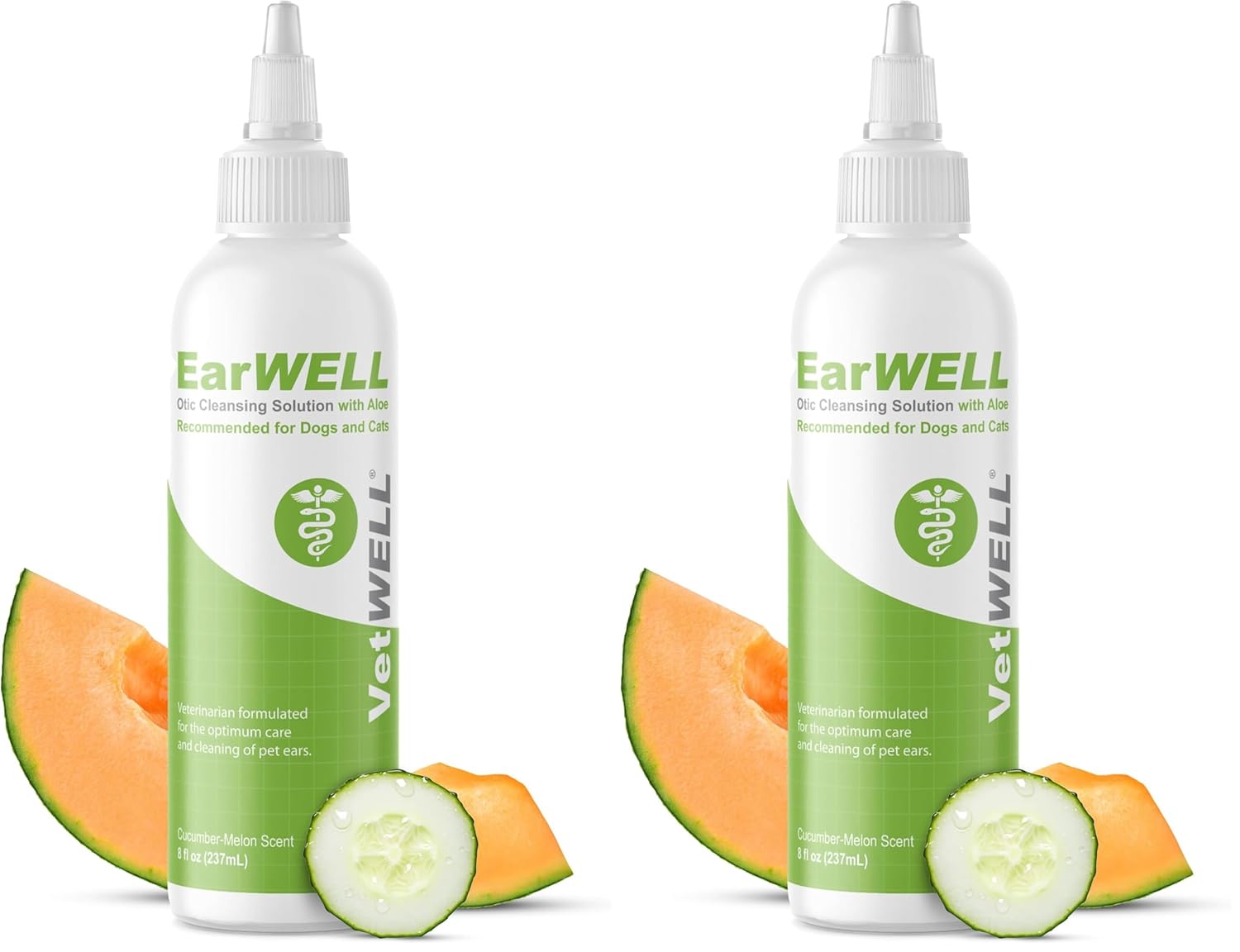 VetWELL Ear Cleaner for Dogs and Cats - Otic Rinse for Infections and Controlling Ear Infections and Odor in Pets - 8 oz (Cucumber Melon)
