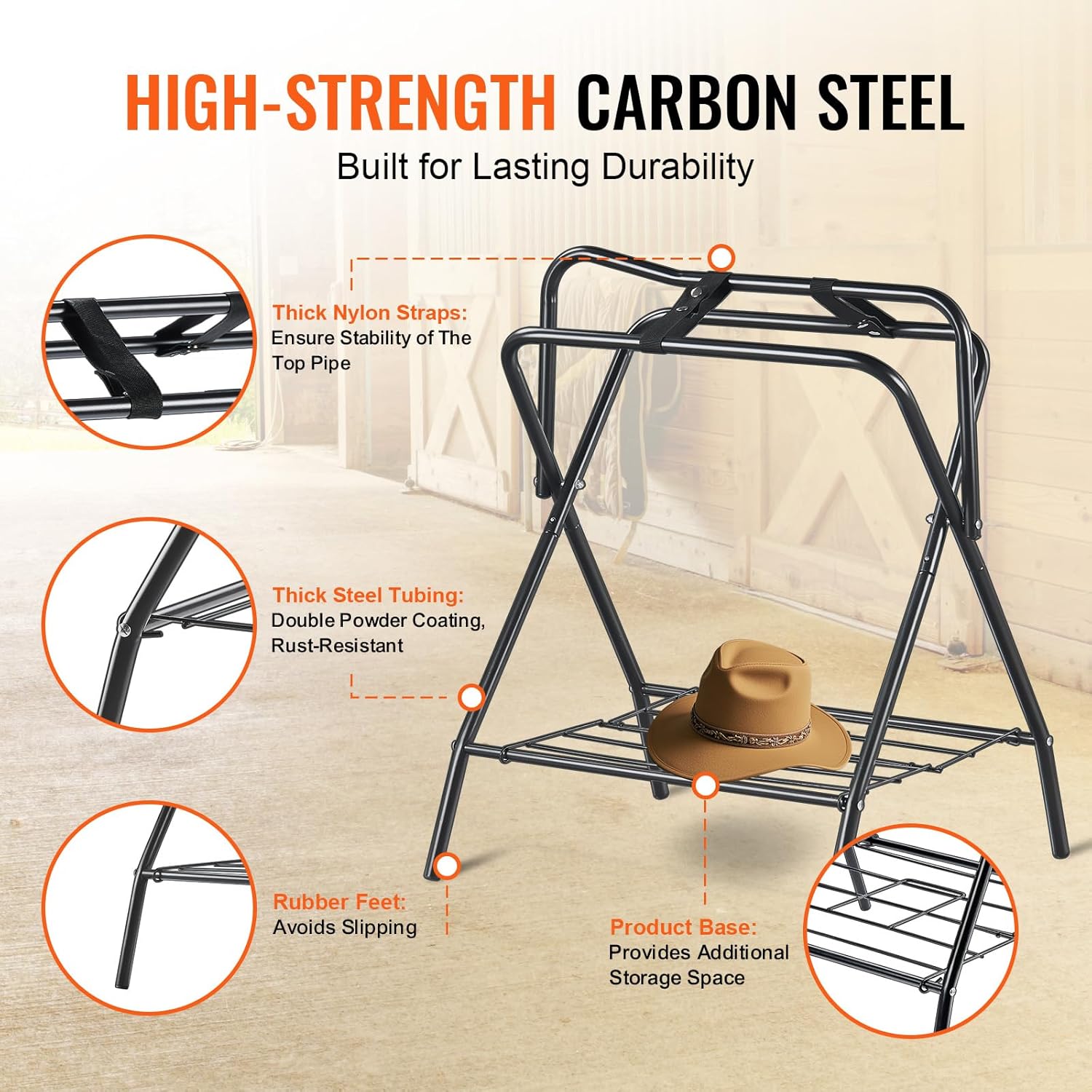 VEVOR Folding Saddle Rack, Freestanding Horse Saddle Stand, Portable Horse Blanket Holder, Heavy Duty Steel Saddle Rack for English & Western Saddles, Tack Storage, 28 x 19 x...