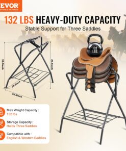 VEVOR Folding Saddle Rack, Freestanding Horse Saddle Stand, Portable Horse Blanket Holder, Heavy Duty Steel Saddle Rack for English & Western Saddles, Tack Storage, 28 x 19 x...