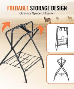 VEVOR Folding Saddle Rack, Freestanding Horse Saddle Stand, Portable Horse Blanket Holder, Heavy Duty Steel Saddle Rack for English & Western Saddles, Tack Storage, 28 x 19 x...