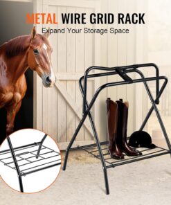 VEVOR Folding Saddle Rack, Freestanding Horse Saddle Stand, Portable Horse Blanket Holder, Heavy Duty Steel Saddle Rack for English & Western Saddles, Tack Storage, 28 x 19 x...
