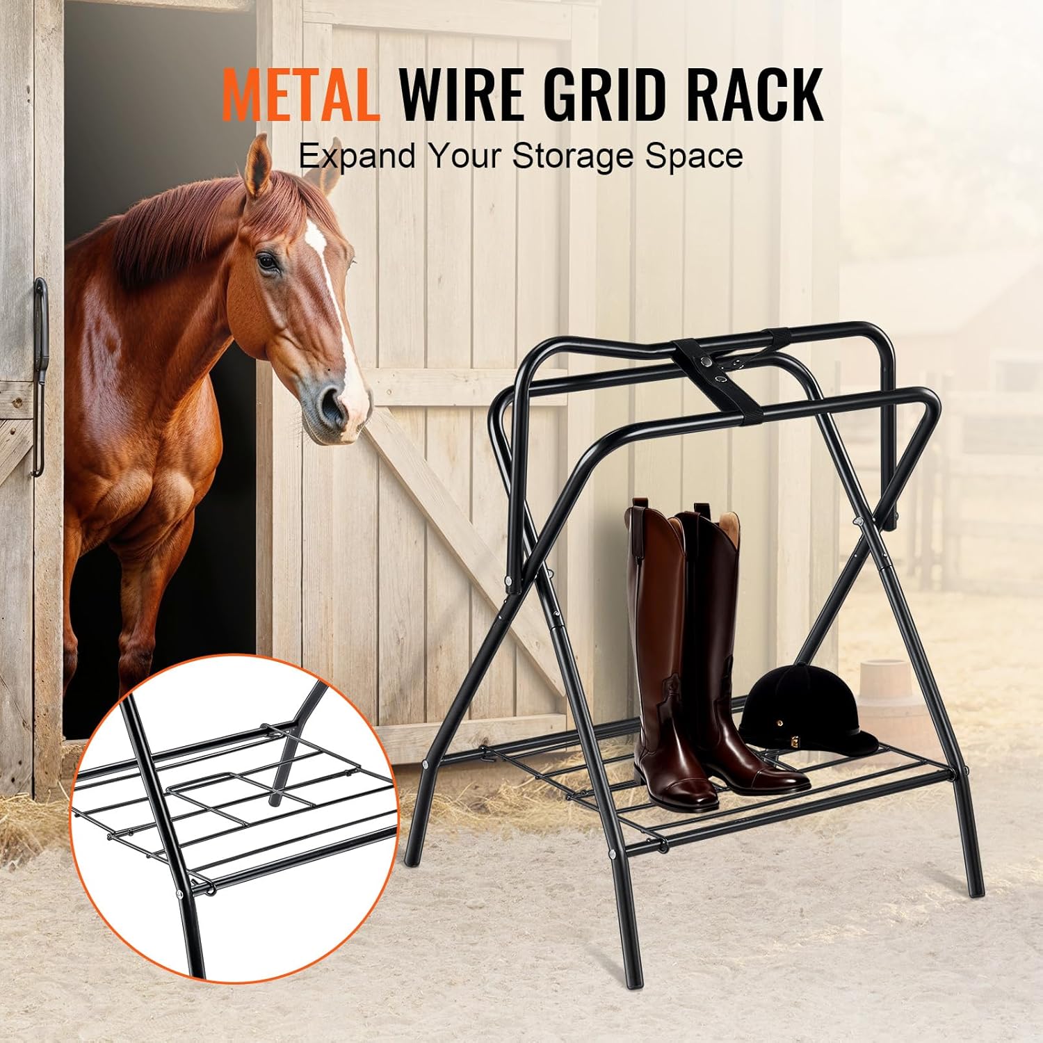VEVOR Folding Saddle Rack, Freestanding Horse Saddle Stand, Portable Horse Blanket Holder, Heavy Duty Steel Saddle Rack for English & Western Saddles, Tack Storage, 28 x 19 x...