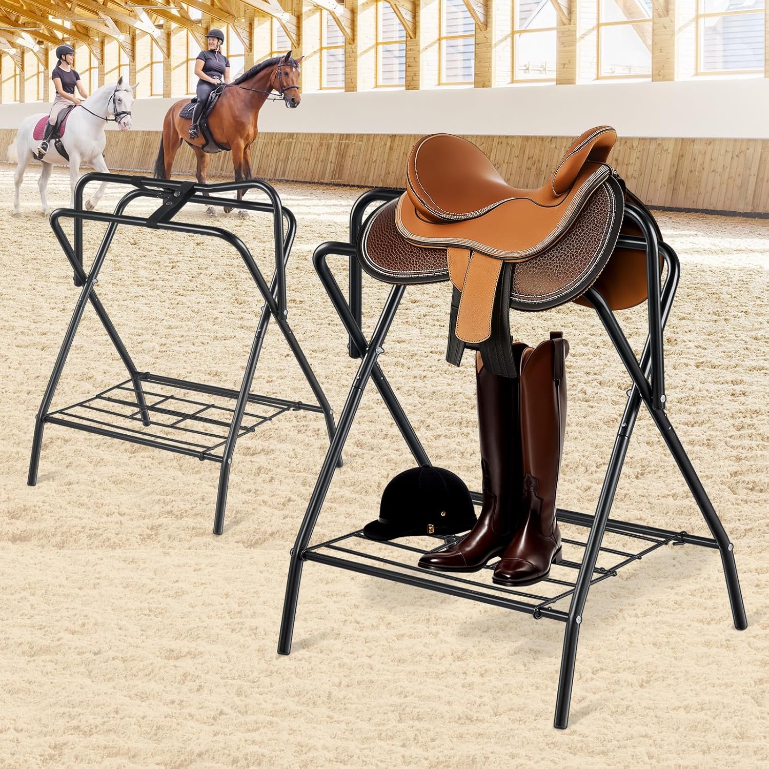 VEVOR Folding Saddle Rack, Freestanding Horse Saddle Stand, Portable Horse Blanket Holder, Heavy Duty Steel Saddle Rack for English & Western Saddles, Tack Storage, 28 x 19 x...