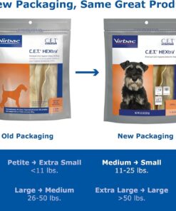 Virbac C.E.T.® HEXTRA® Premium Oral Hygiene Chews for Dogs, Rawhide Coated to Fight Bacteria and Reduce Plaque and Tartar, 11-25 lbs