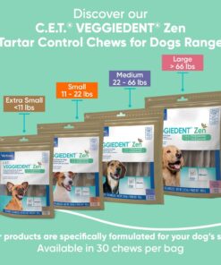 Virbac C.E.T.® VEGGIEDENT® Zen Tartar Control Chews for Dogs - Multifunctional to Support Mental Well-Being, VOHC Approved - Extra Small Under 11lbs