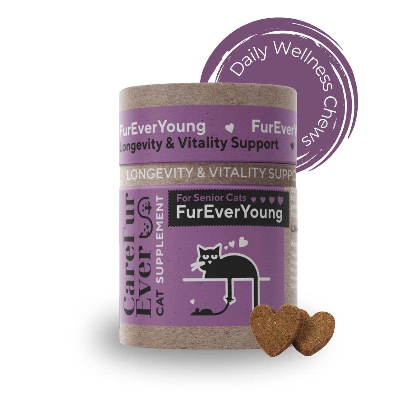 Vitamin Treats for Senior Cats: Brain Function, Immune Health, Vision, Longevity & Overall Vitality in Aging Cats. Enriched with Breakthrough Active Ingredients (30 Days Supply)