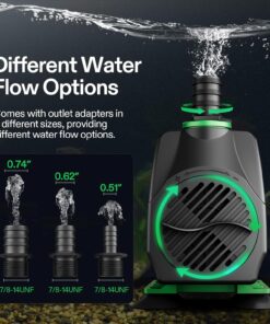 VIVOSUN 800GPH Submersible Pump(3000L/H, 24W), Ultra Quiet Water Fountain Pump with 10ft. High Lift with 6.5ft. Power Cord, 3 Nozzles for Fish Tank, Pond, Aquarium, Statuary,...