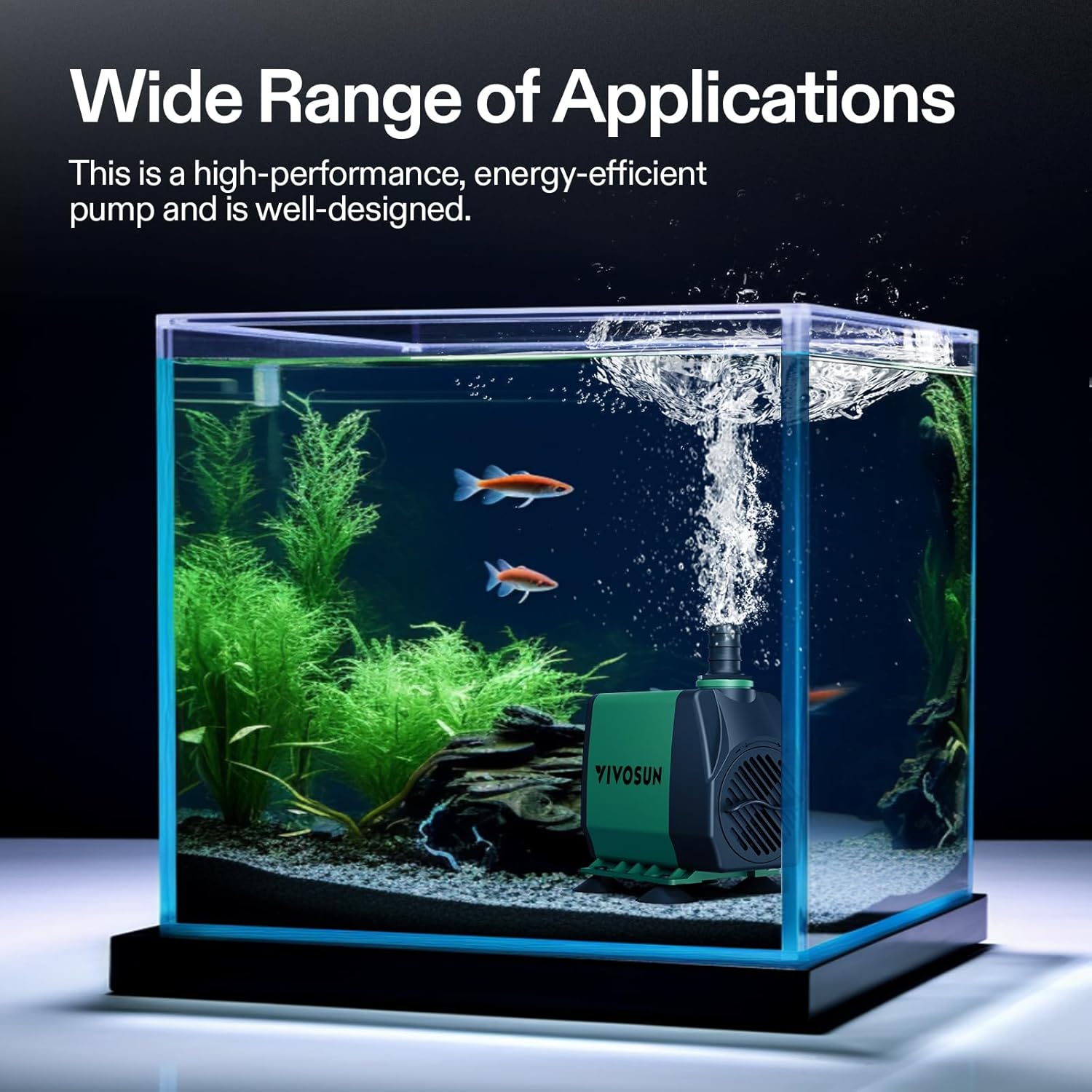 VIVOSUN 800GPH Submersible Pump(3000L/H, 24W), Ultra Quiet Water Fountain Pump with 10ft. High Lift with 6.5ft. Power Cord, 3 Nozzles for Fish Tank, Pond, Aquarium, Statuary,...