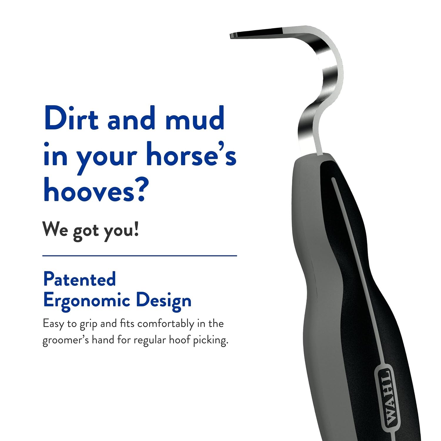 WAHL Professional Animal Equine Grooming Horse Hoof Pick (#858710) - Horse Hoof Pick for Grooming - Ergonomic, Comfort Rubber Handle - Horse Cleaning Tool - Black