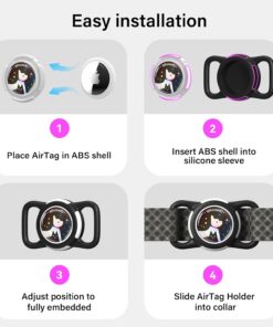 Waterproof Airtag Dog Collar Holder, Silicone & ABS Airtag Holder for Dog & Cat Collars, Ultra-Durable, Lightweight and Protective Airtag Case (Black&Blue-1, Regular)