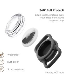 Waterproof Airtag Dog Collar Holder, Silicone & ABS Airtag Holder for Dog & Cat Collars, Ultra-Durable, Lightweight and Protective Airtag Case (Black & Rose, Regular)
