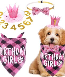 Weewooday Dog Birthday Party Supplies Birthday Boy Girl Cake Bandana Triangle Scarf Party Hat Dog Bow Tie Collar with Numbers for Large Medium Small Dog Puppy 1st...