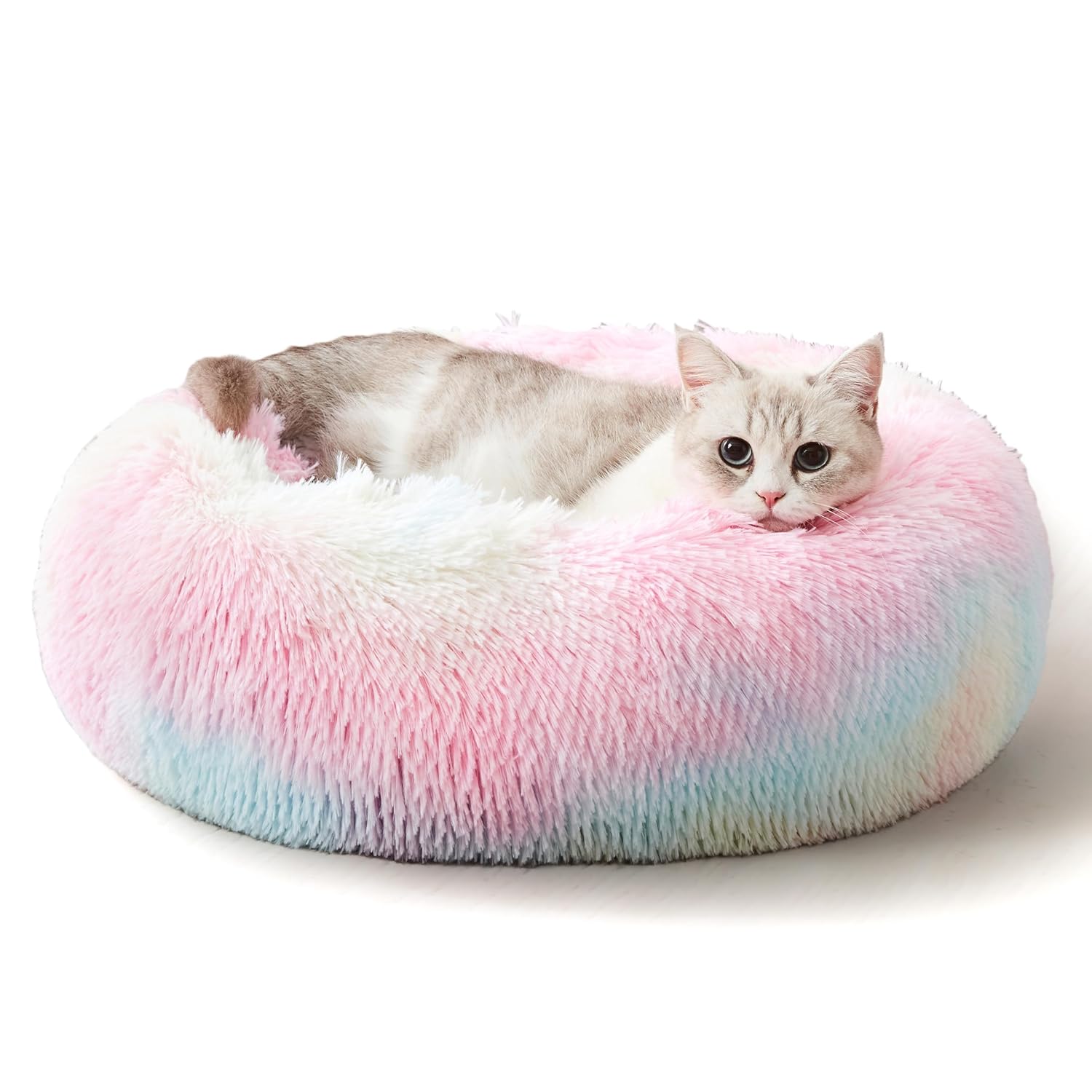 WESTERN HOME WH Calming Dog & Cat Bed, Anti-Anxiety Donut Cuddler Warming Cozy Soft Round Bed, Fluffy Faux Fur Plush Cushion Bed for Small Medium Dogs and Cats (20"/24"/27"/30")