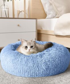 WESTERN HOME WH Calming Dog & Cat Bed, Anti-Anxiety Donut Cuddler Warming Cozy Soft Round Bed, Fluffy Faux Fur Plush Cushion Bed for Small Medium Dogs and Cats (20