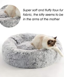WESTERN HOME WH Calming Soft Round Dog & Cat Bed, Anti-Anxiety Donut Cuddler Warming Cozy Fluffy Faux Fur Plush Cushion Bed for Small Medium Dogs and Cats (20