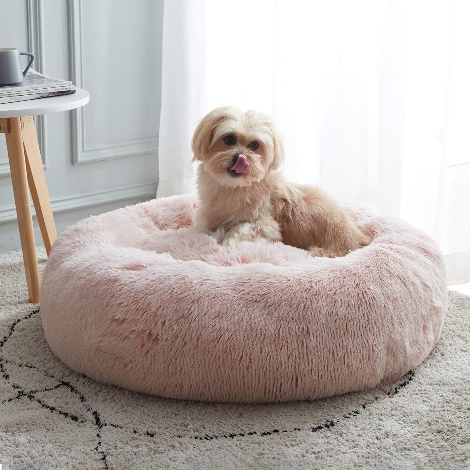 WESTERN HOME WH Calming Soft Round Dog & Cat Bed, Anti-Anxiety Donut Cuddler Warming Cozy Fluffy Faux Fur Plush Cushion Bed for Small Medium Dogs and Cats (20"/24"/27"/30"),...