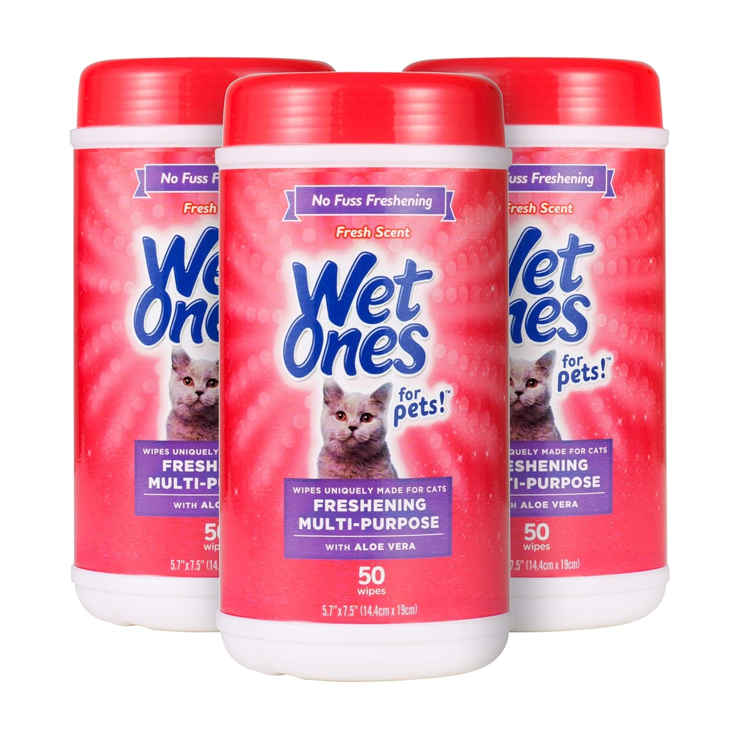 Wet Ones for Cats Freshening Wipes, Multi-Purpose Cat Grooming Wipes with Aloe Vera, Helps Remove Dirt, Odor, and Dander Between Baths, Fresh Scent, 50 Count