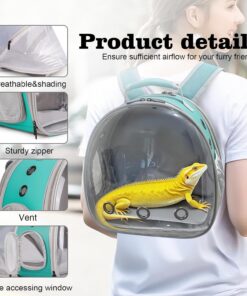 WEVONIGU Expandable Small Animal Backpack Carrier with Clear Bubble Window Large Space Travel Cage for Hedgehog Rat Parrot,Bearded Dragon,Sugar Glider,Airline Approved (Green,...