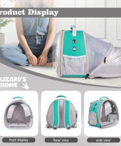 WEVONIGU Expandable Small Animal Backpack Carrier with Clear Bubble Window Large Space Travel Cage for Hedgehog Rat Parrot,Bearded Dragon,Sugar Glider,Airline Approved (Green,...
