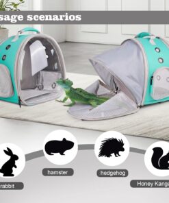 WEVONIGU Expandable Small Animal Backpack Carrier with Clear Bubble Window Large Space Travel Cage for Hedgehog Rat Parrot,Bearded Dragon,Sugar Glider,Airline Approved (Green,...