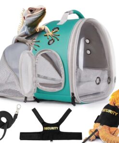 WEVONIGU Expandable Small Animal Backpack Carrier with Clear Bubble Window Large Space Travel Cage for Hedgehog Rat Parrot,Bearded Dragon,Sugar Glider,Airline Approved (Green,...
