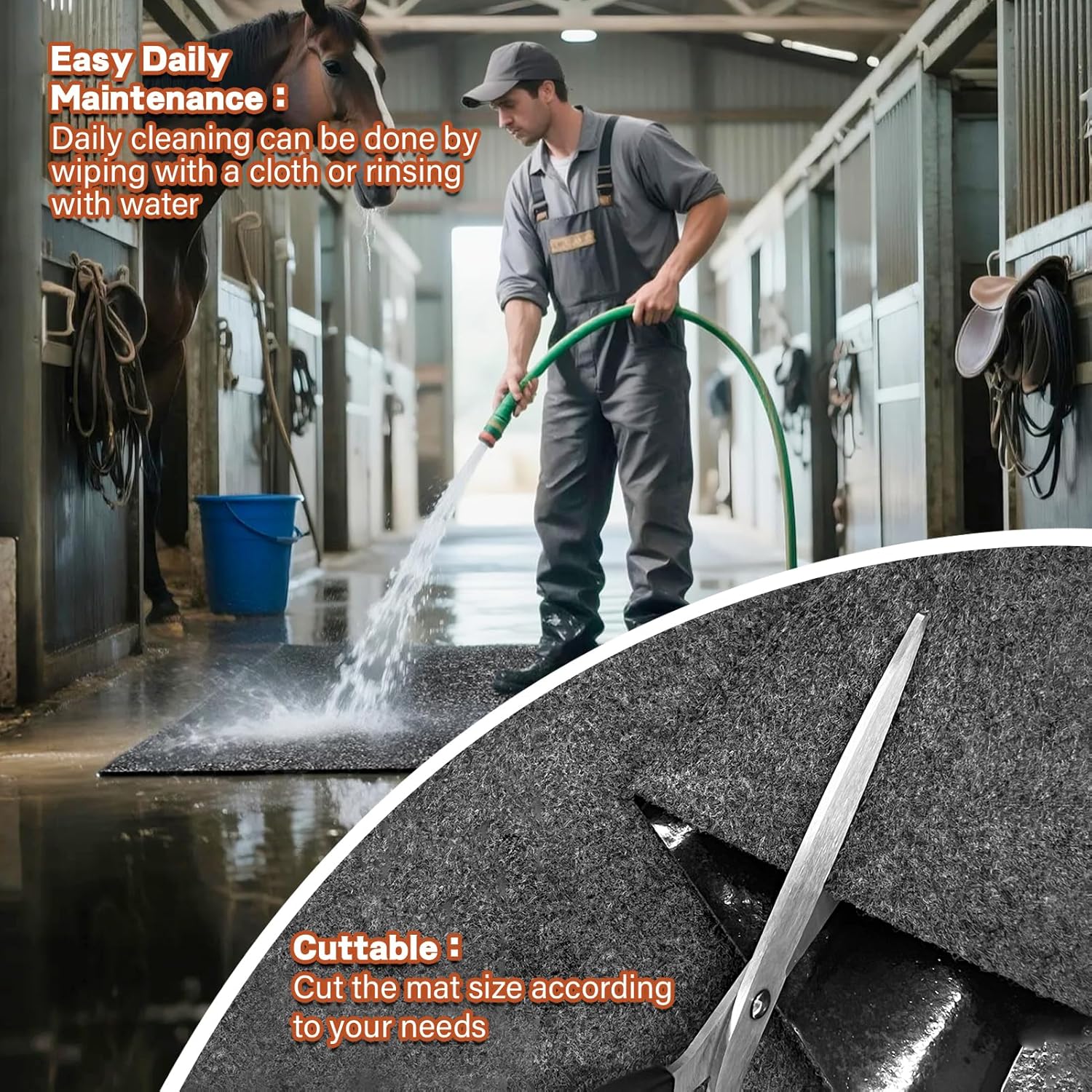 Wibeelee 4 x 6ft Horse Stable Mat Non-Slip Floor Mat,Cuttable Lightweight Mat for Horses Livestock,Durable & Water Absorbent Stable Mats,Keep Floor Dry & Clean