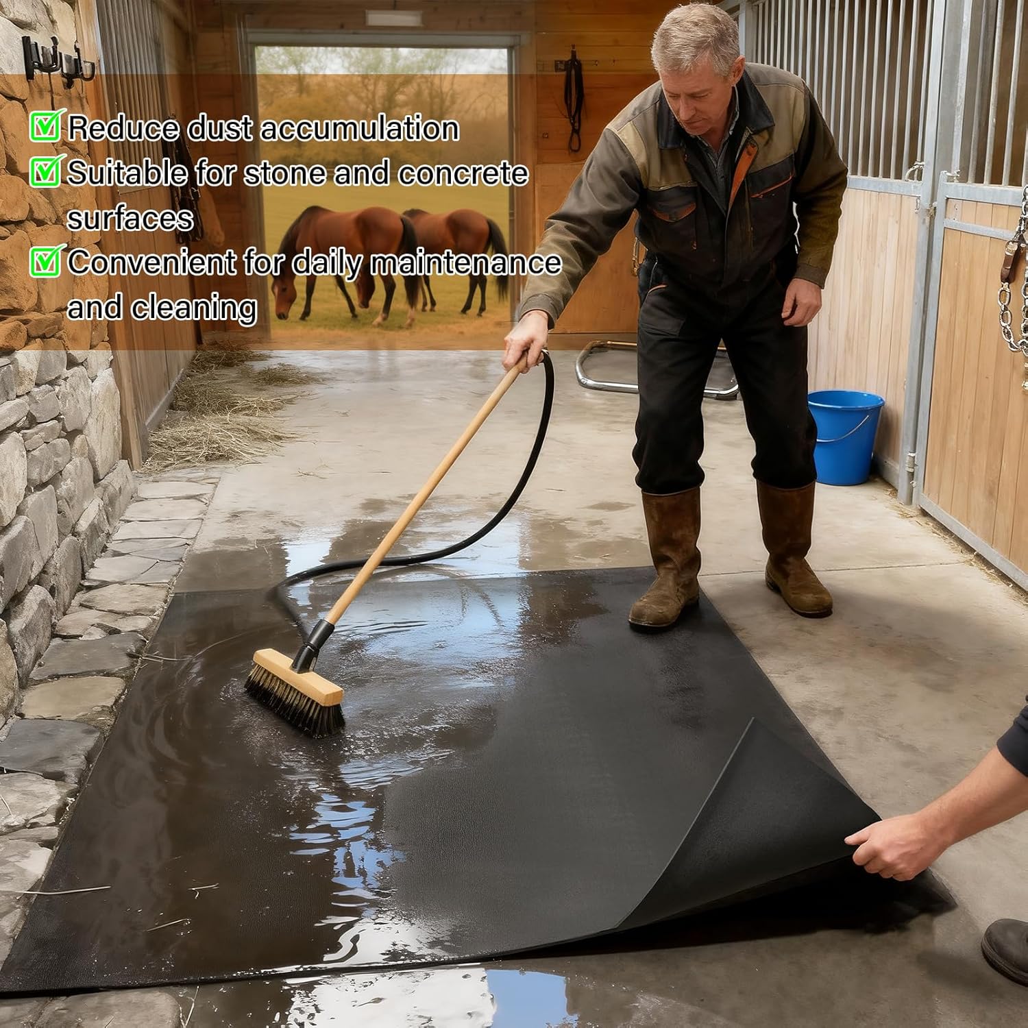 Wibeelee Rubber Horse Stall Mat, 3.7x6 Ft Stable Mat with Shock Absorption & Cushioning Waterproof Non-Slip Flooring for Horse Stalls Livestock Barn Farm Cattle Sheep & Pig Shed...