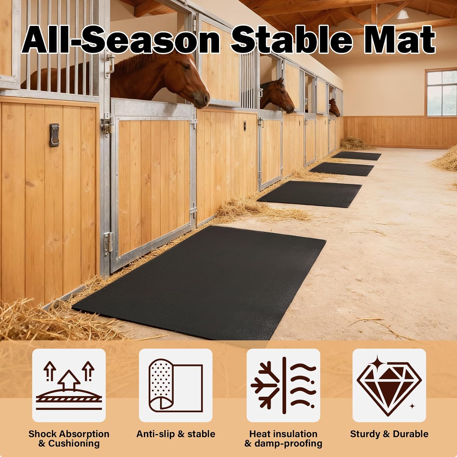 Wibeelee Rubber Horse Stall Mat, 3.7x6 Ft Stable Mat with Shock Absorption & Cushioning Waterproof Non-Slip Flooring for Horse Stalls Livestock Barn Farm Cattle Sheep & Pig Shed...