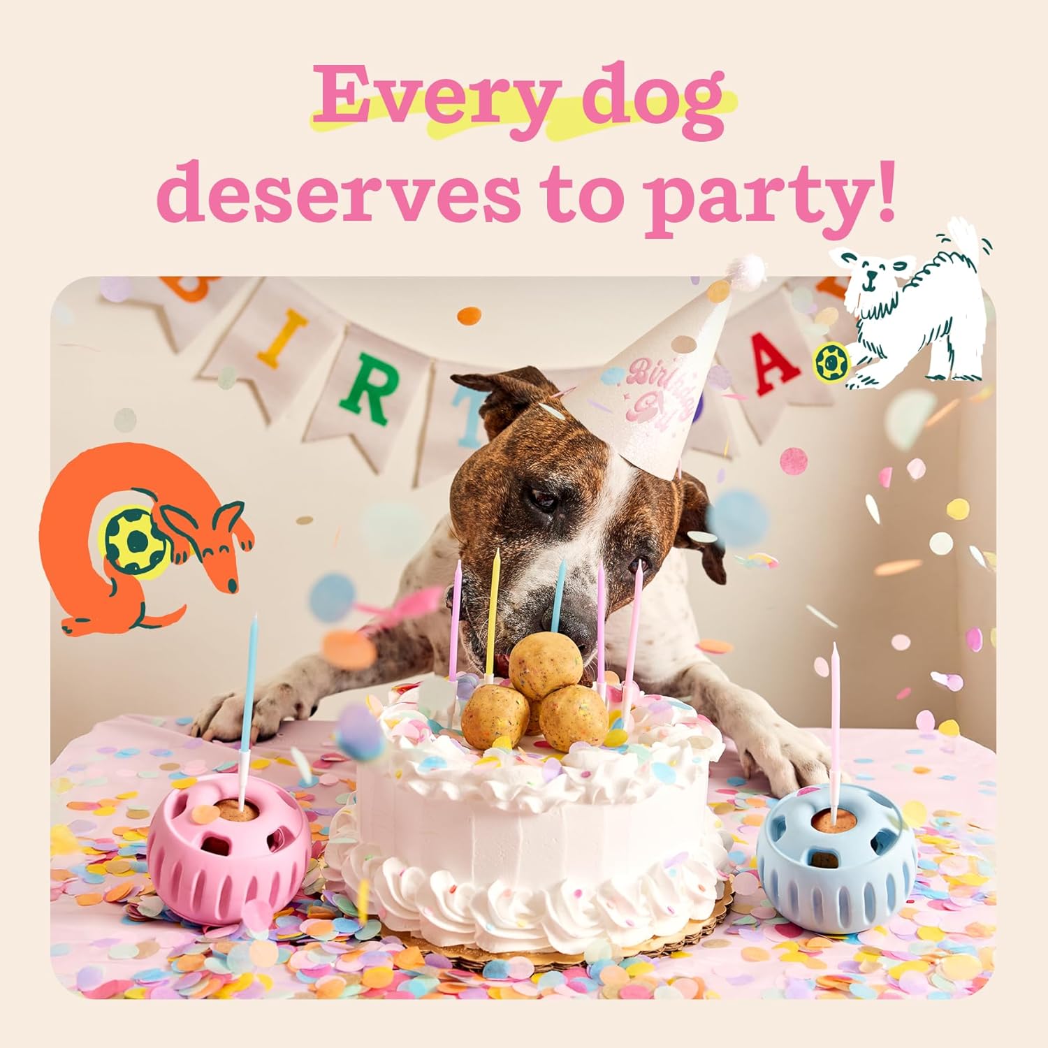 WOOF Party Pupsicle - Long-Lasting Interactive Dog Toys for Boredom - Low-Mess Design - Birthday Gifts for Dogs - Large Dog Toys - Buddy Blue