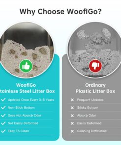 WoofiGo Enclosed Stainless Steel Cat Litter Box with Lid, XL Extra Large Litter Box for Big Cats, Metal Litter Pan High Sided, Never Absorbs Odors, Anti-Urine Leakage, Easy...