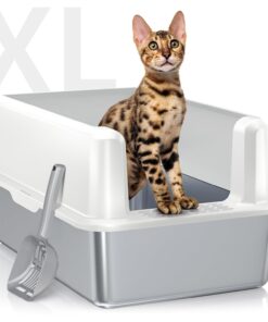 WoofiGo Enclosed Stainless Steel Cat Litter Box with Lid, XL Extra Large Litter Box for Big Cats, Metal Litter Pan High Sided, Never Absorbs Odors, Anti-Urine Leakage, Easy...