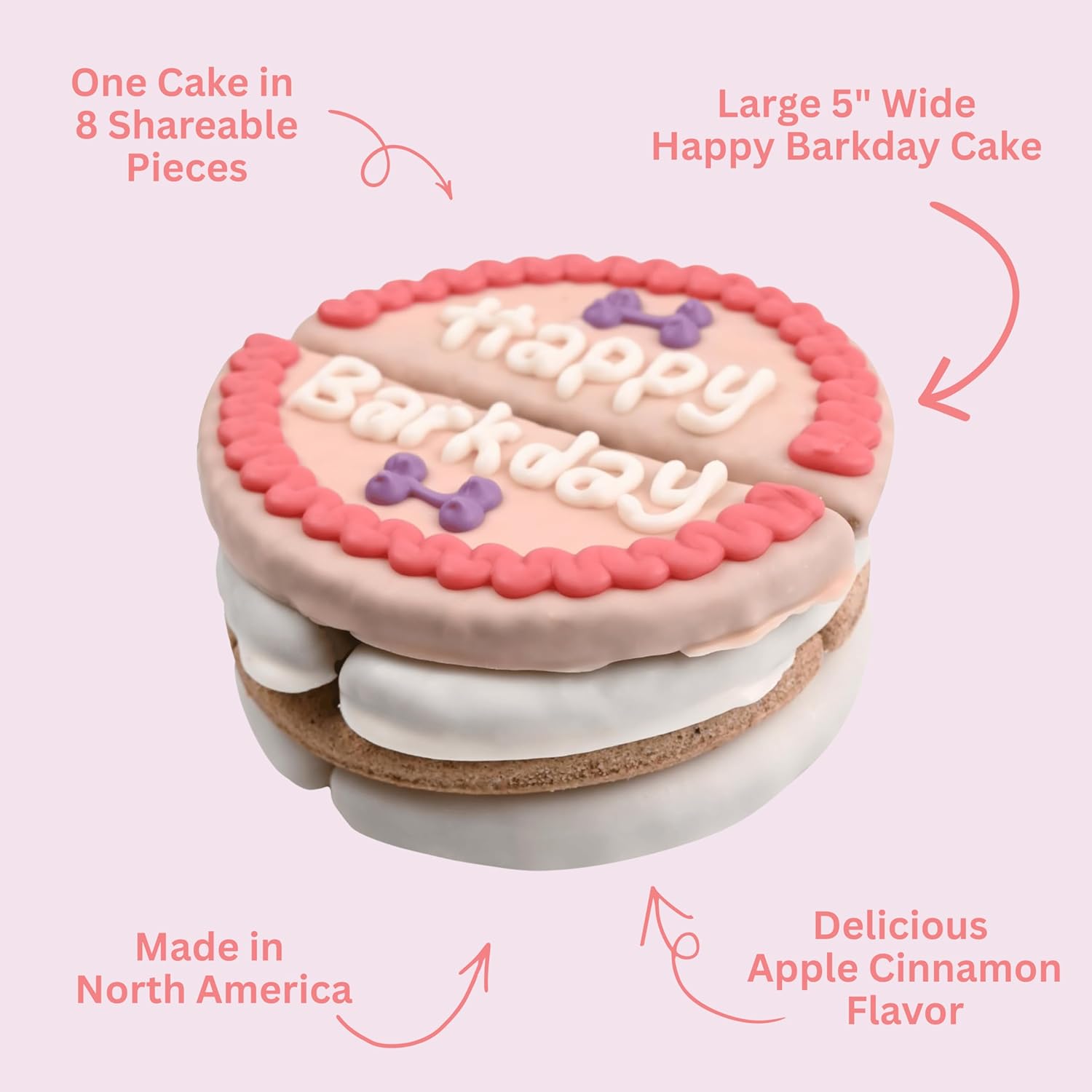 Wufers Dog Birthday Cake – Giant Shareable Happy Barkday Decorated Dog Treat, Soft-Baked 8-Piece Cookie Cake for Dogs, Made in North America (Pink - Birthday Cake)