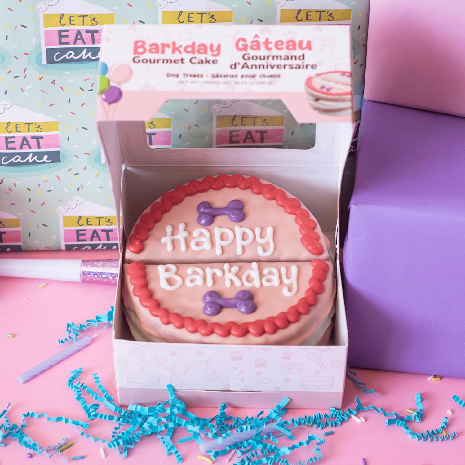 Wufers Dog Birthday Cake – Giant Shareable Happy Barkday Decorated Dog Treat, Soft-Baked 8-Piece Cookie Cake for Dogs, Made in North America (Pink - Birthday Cake)