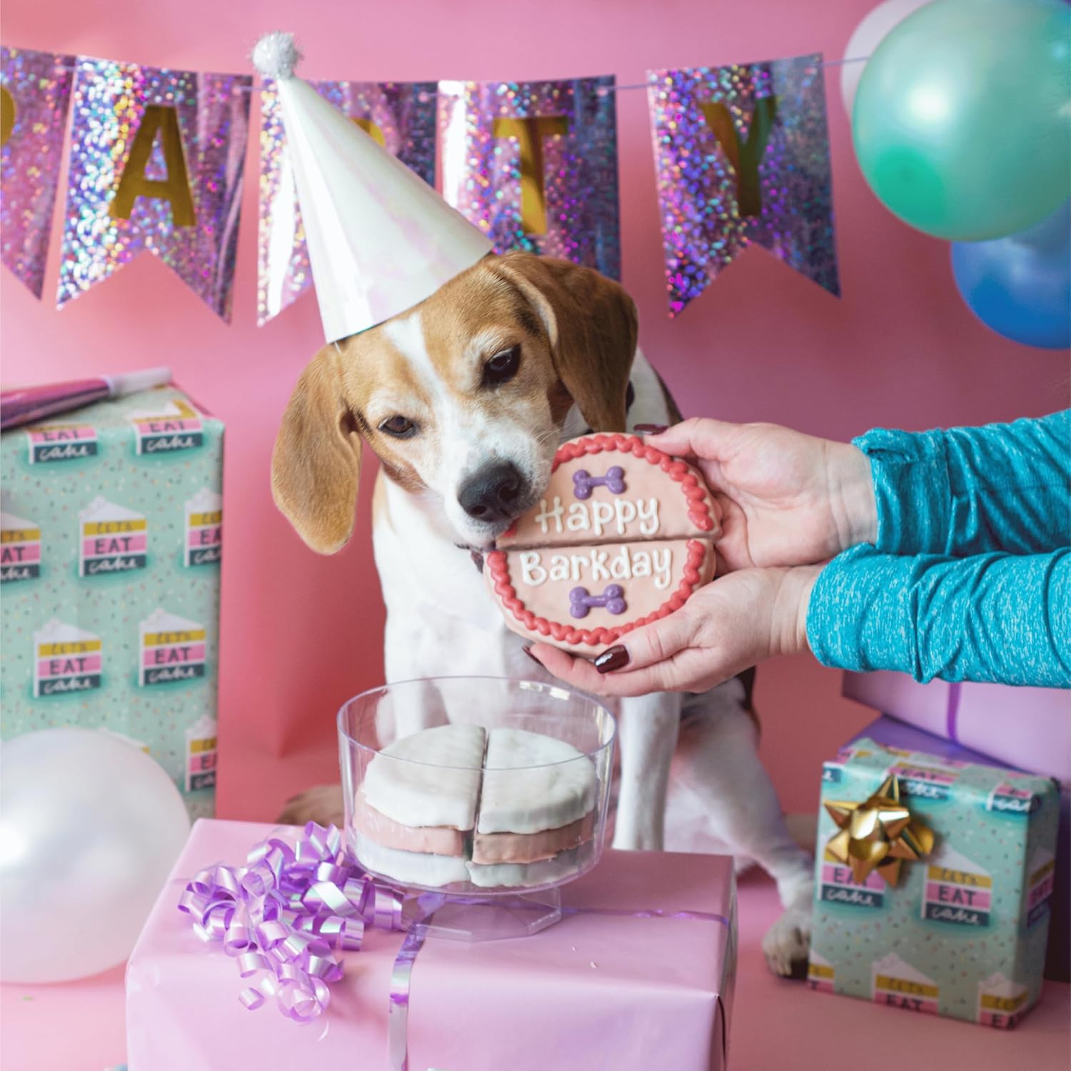 Wufers Dog Birthday Cake – Giant Shareable Happy Barkday Decorated Dog Treat, Soft-Baked 8-Piece Cookie Cake for Dogs, Made in North America (Pink - Birthday Cake)