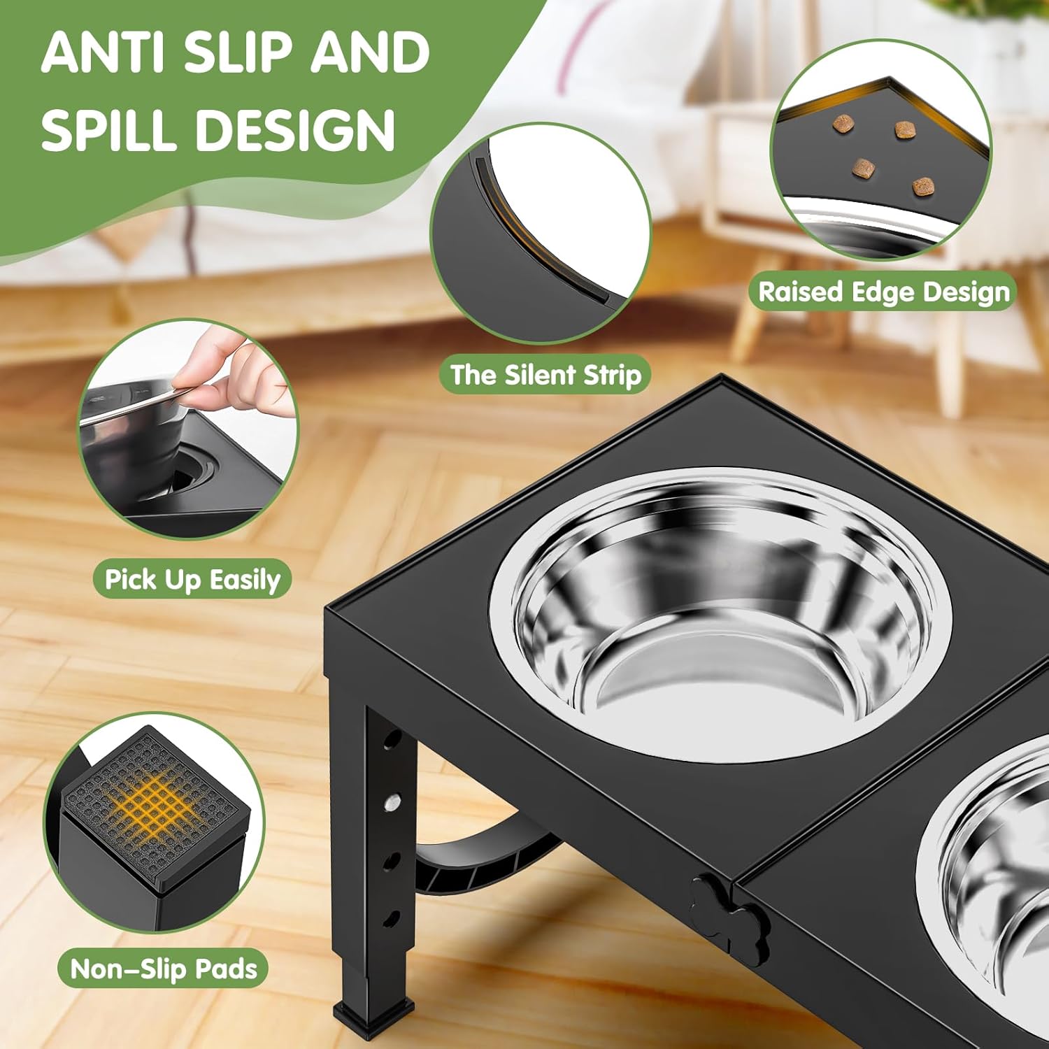 XIAZ Elevated Dog Bowls Large Breed Raised Dogs Bowl Stand Large/Medium Sized Dog Stainless Steel Food Water Bowl Stands 5 Heights Adjustable 9/11/12/14in Black Pet Feeder Dish...