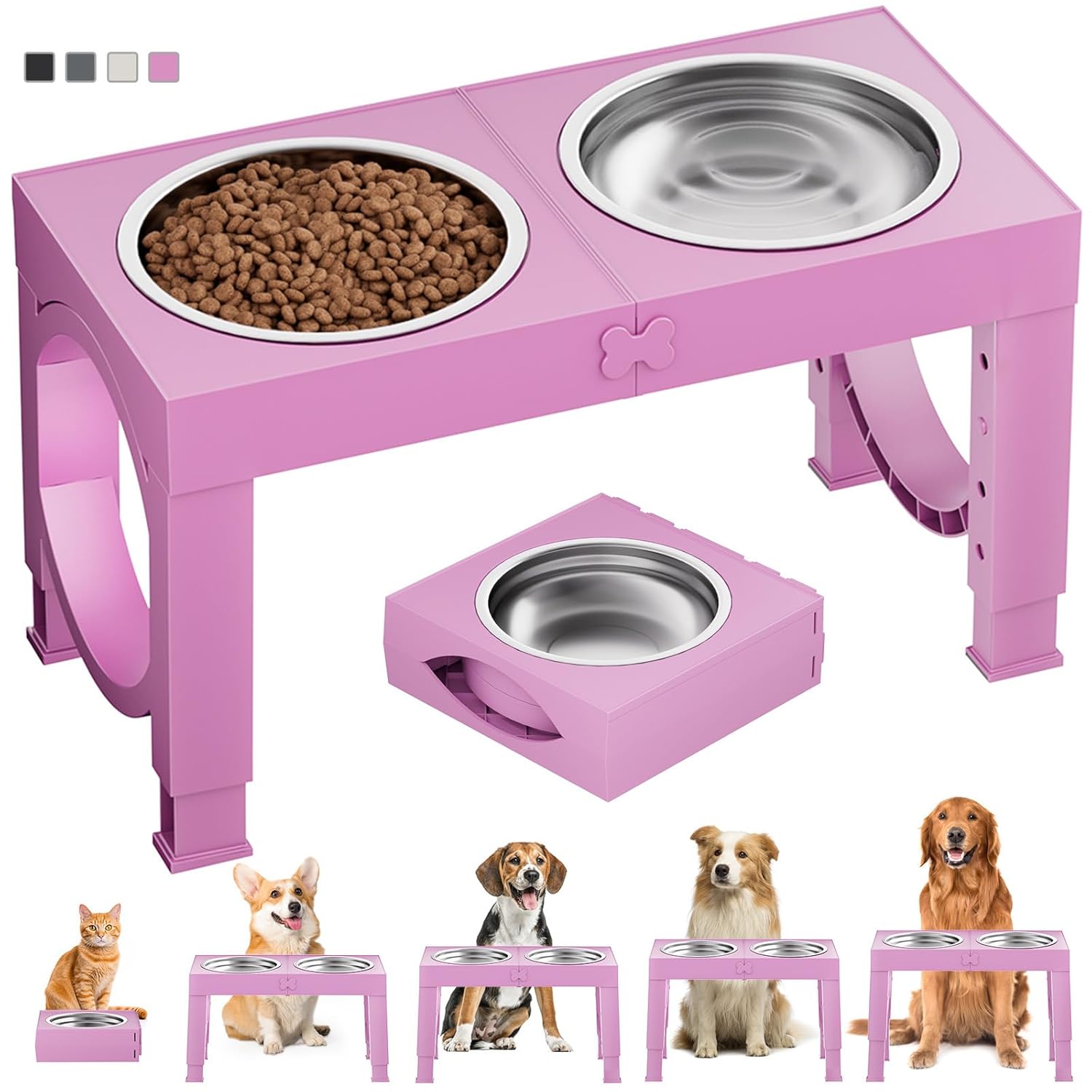 XIAZ Elevated Dog Bowls Large Breed Raised Dogs Bowl Stand Large/Medium Sized Dog Stainless Steel Food Water Bowl Stands 5 Heights Adjustable 9/11/12/14in Black Pet Feeder Dish...