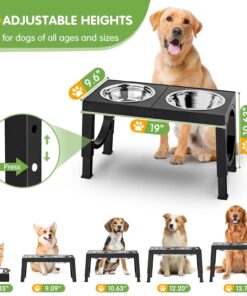 XIAZ Elevated Dog Bowls Large Breed Raised Dogs Bowl Stand Large/Medium Sized Dog Stainless Steel Food Water Bowl Stands 5 Heights Adjustable 9/11/12/14in Black Pet Feeder Dish...