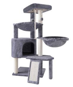 Xin Three Layer Cat Tree with Cat Condo and Two Hammocks,Grey
