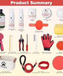 XXXL 20 Pieces Dog Gift Basket for Dogs, Pet Spa Gift Set with Shower Gel, Shampoo, Toys, Plush, Rubber, Rope, Training Toys, Birthday Gifts for Pet