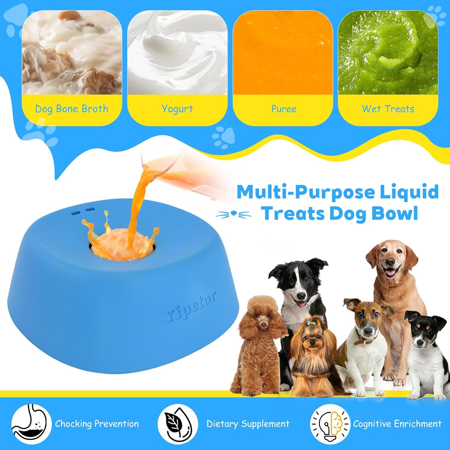 Yipetor Slow Feeder Dog Bowls for Liquid Treat, 【Enrichment Ball-Roll】 Bone Broth Dog Lick Bowl, 3/4 Cup Yogurt Pup Lick Toy for Large Medium Small Breeds Dietary...