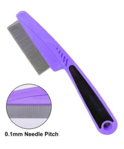 Yumflan Flea Comb with Rubber Handle, Flea and Tick Combs for Dogs & Cats, Fine Tooth Dog Comb for Grooming (Purple)