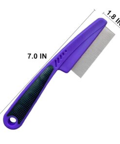 Yumflan Flea Comb with Rubber Handle, Flea and Tick Combs for Dogs & Cats, Fine Tooth Dog Comb for Grooming (Purple)