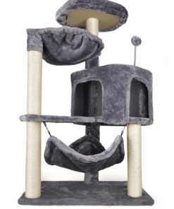 YUNIQUE Cat Tree with Cat Condo and Big Hammock, Grey