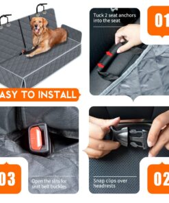 Yuntec Dog Car Cover for Back Seat Pet Protector Waterproof Bench Car Seat Cover, Nonslip Rear Seat Cover fits Middle Armrest for Most Cars Trucks SUVs - Grey
