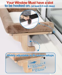 Zakkart Cat Perch for Window Sill with Bolster - Orthopedic Hammock Design with Premium Hardwood & Robust Metal Frame - Cat Window Seat for Large Cats and Kittens - Natural...