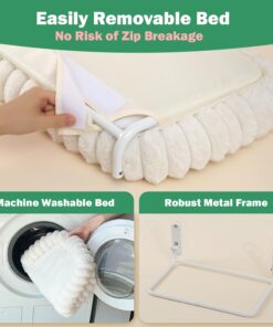 Zakkart SnugCloud Foldable Cat Window Perch - Cordless, Ultra Soft Machine Washable Bed with 4-Sided Bolster, Metal Frame - Window Hammock for Large Cats and Kittens (Cream...